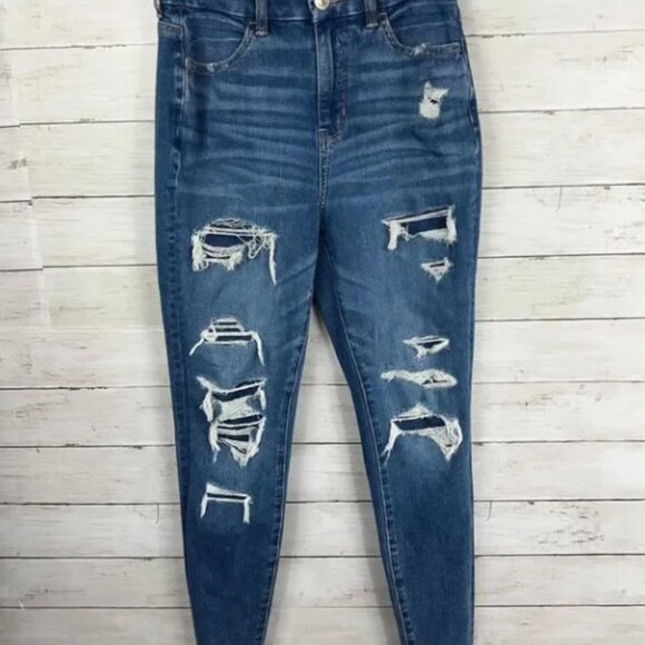 American Eagle Dark Wash Curvy High-Rise Jegging Distressed Jeans - Picture 3 of 3